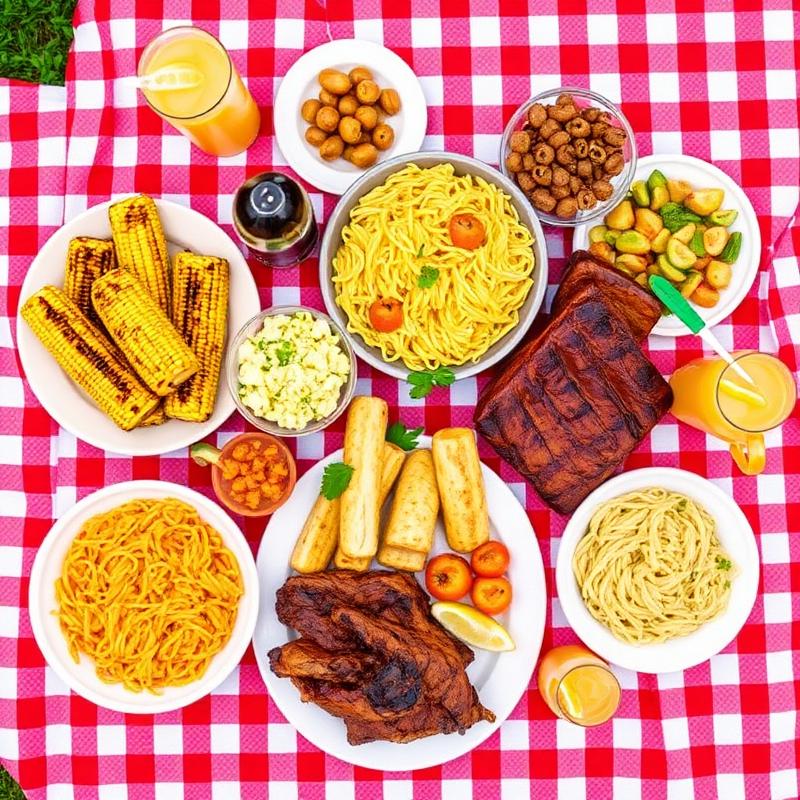 Cookout food spread